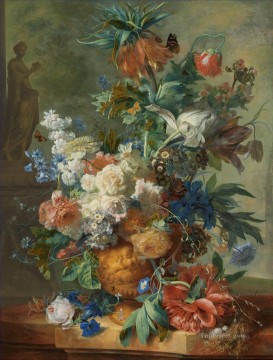 Flowers Painting - Still life with statue of Flora the goddess of flowers Jan van Huysum classical flowers